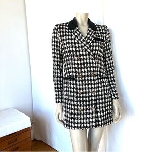 Stylish Black Gold and White Houndstooth Double Breast  Blazer
